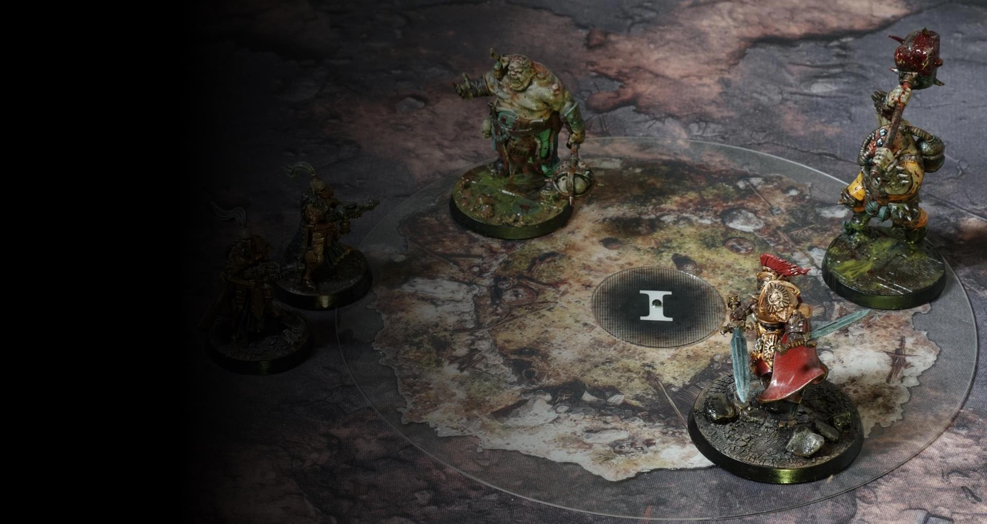 Objective markers arranged on a tabletop battlefield