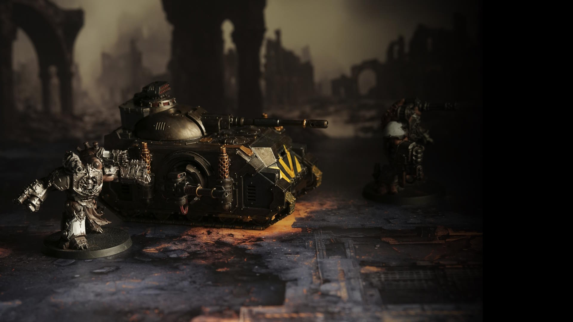 A miniature scene photographed against a 2D6 backdrop