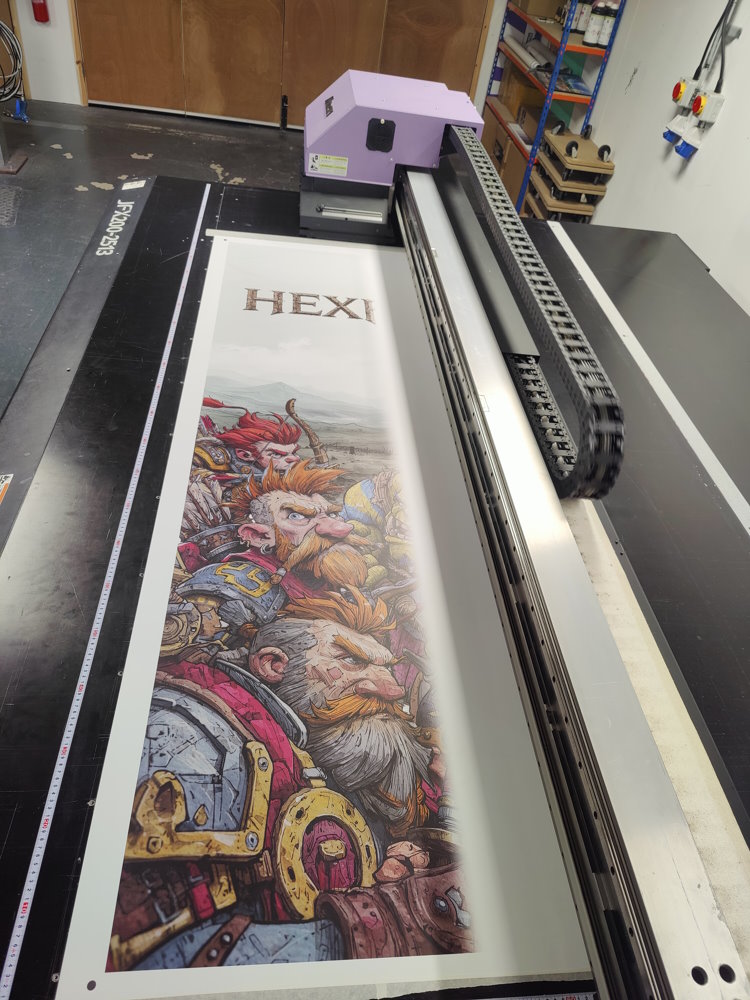 Printing a Hexfall banner in the 2D6 workshop