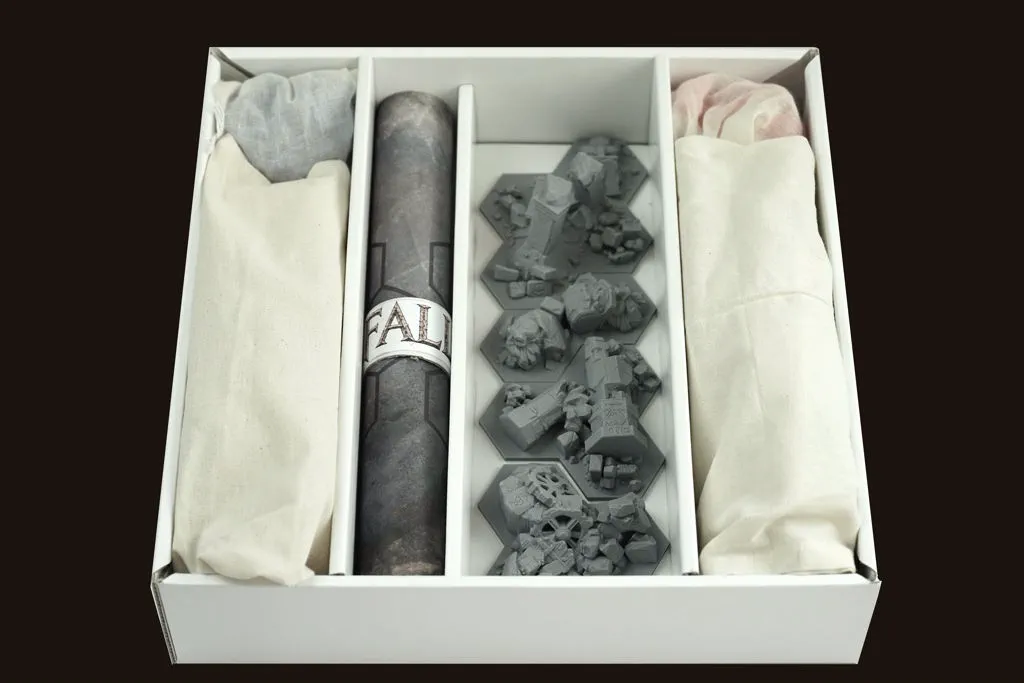 The HEXFALL box with its components stored inside