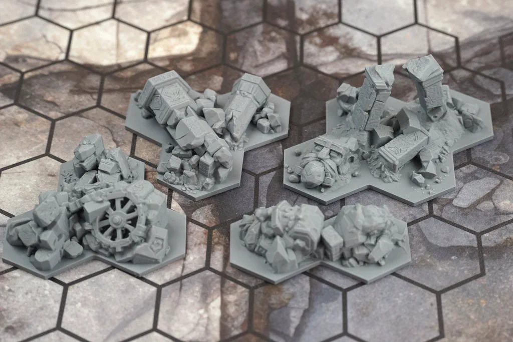Close-up of the HEXFALL 3D terrain